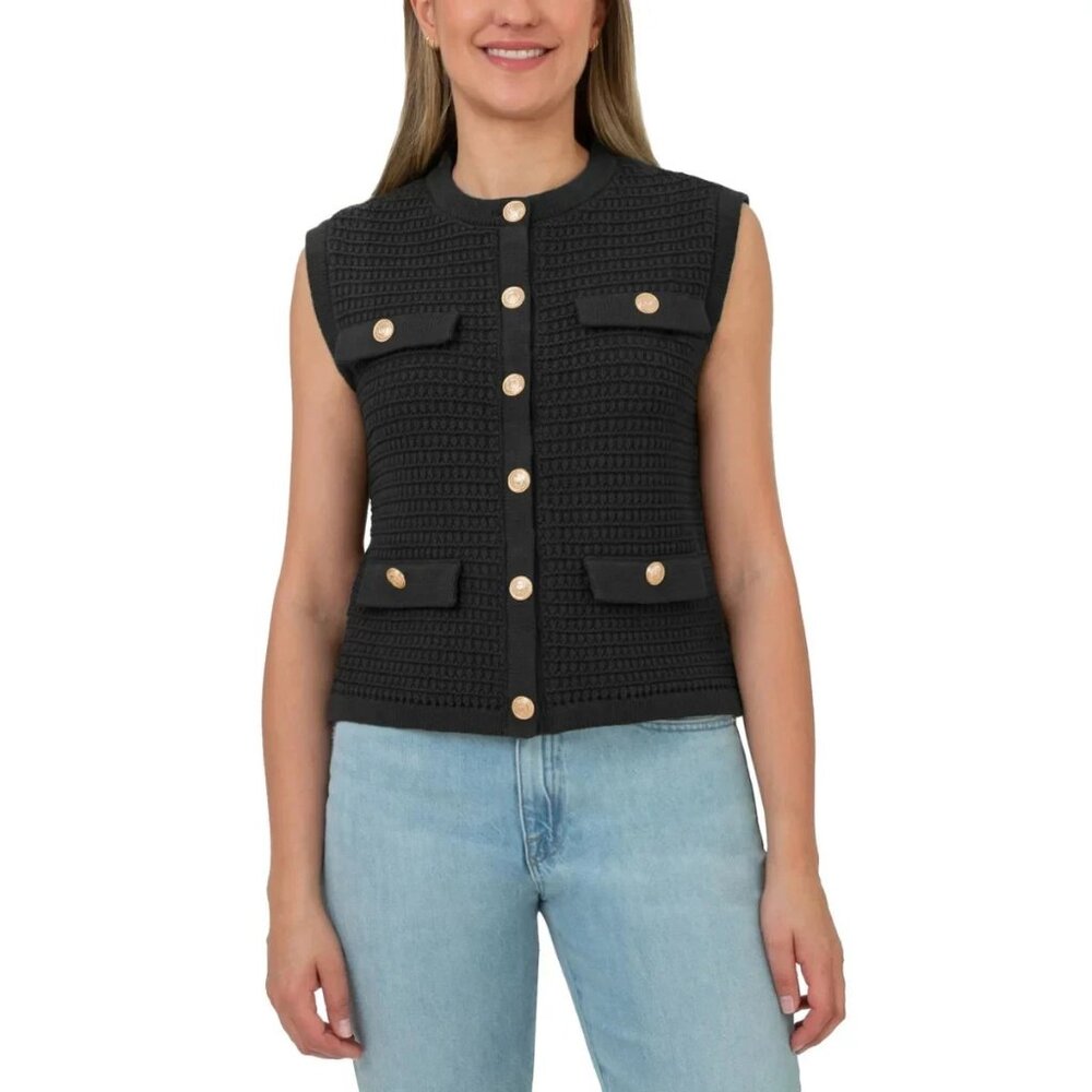 Blank NYC Women's Size XL BLack Knit Sleeveless Button Vest NWT